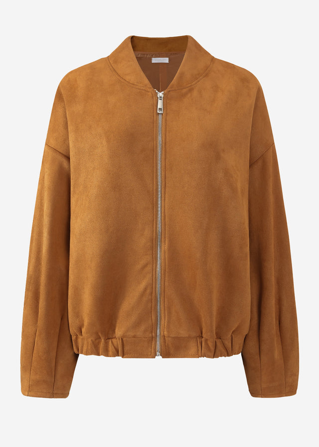 Oversized faux suede bomber jacket - brown