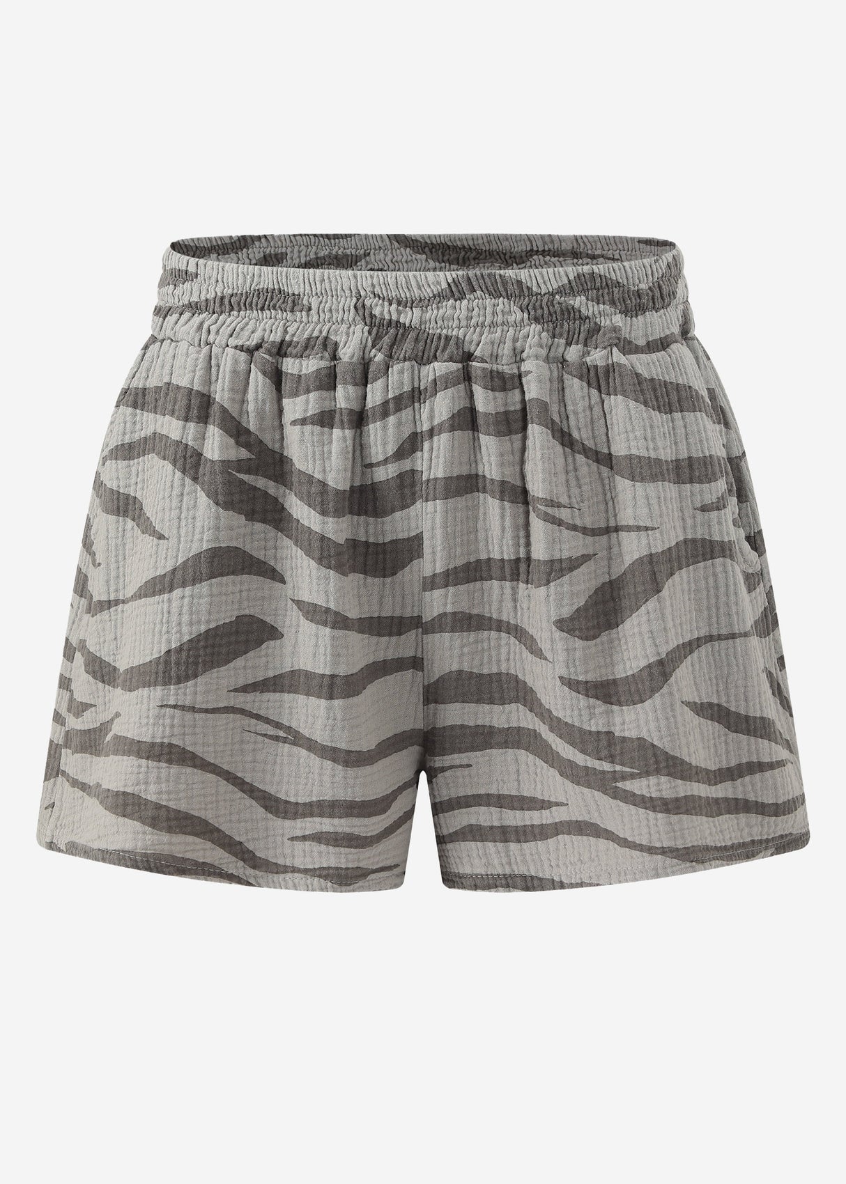 Muslin shorts with zebra print - taupe
