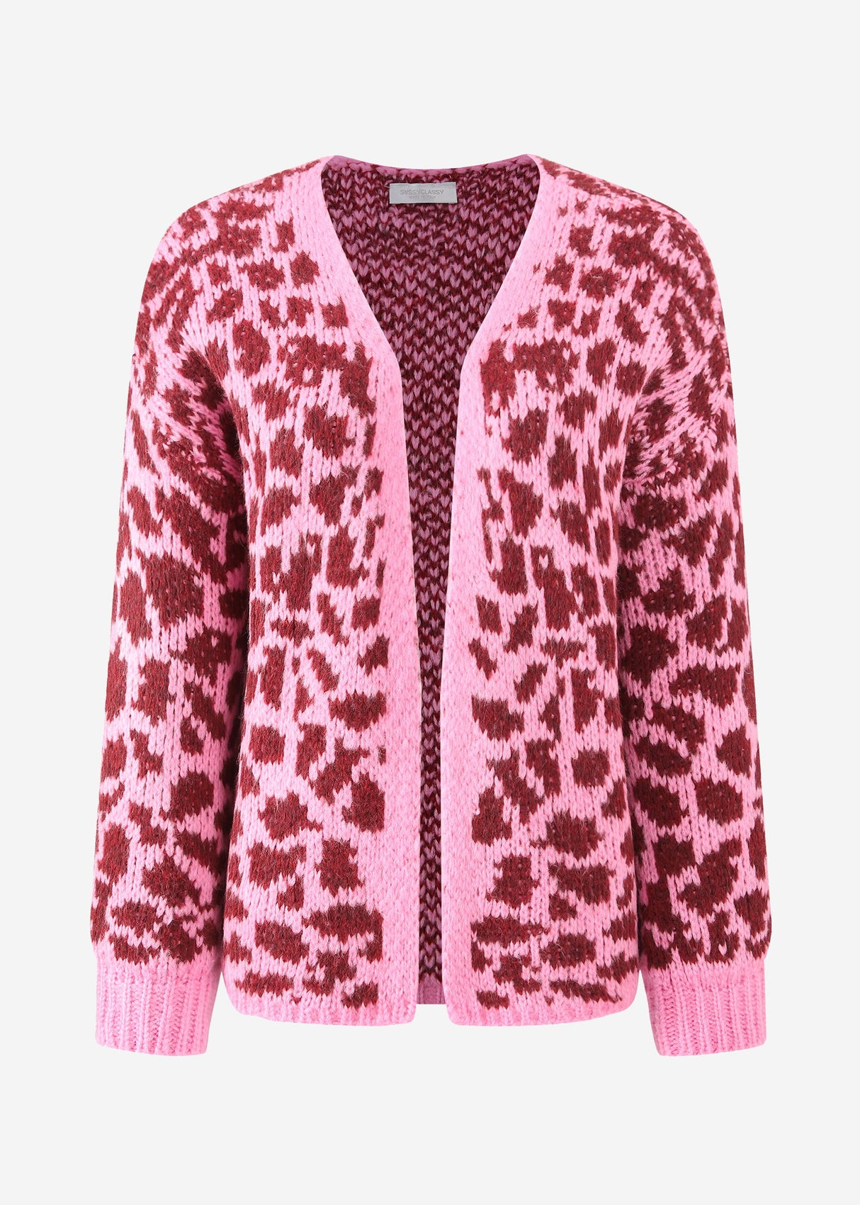 Kurzer Cardigan mit Leo-Print - pink-burgundy