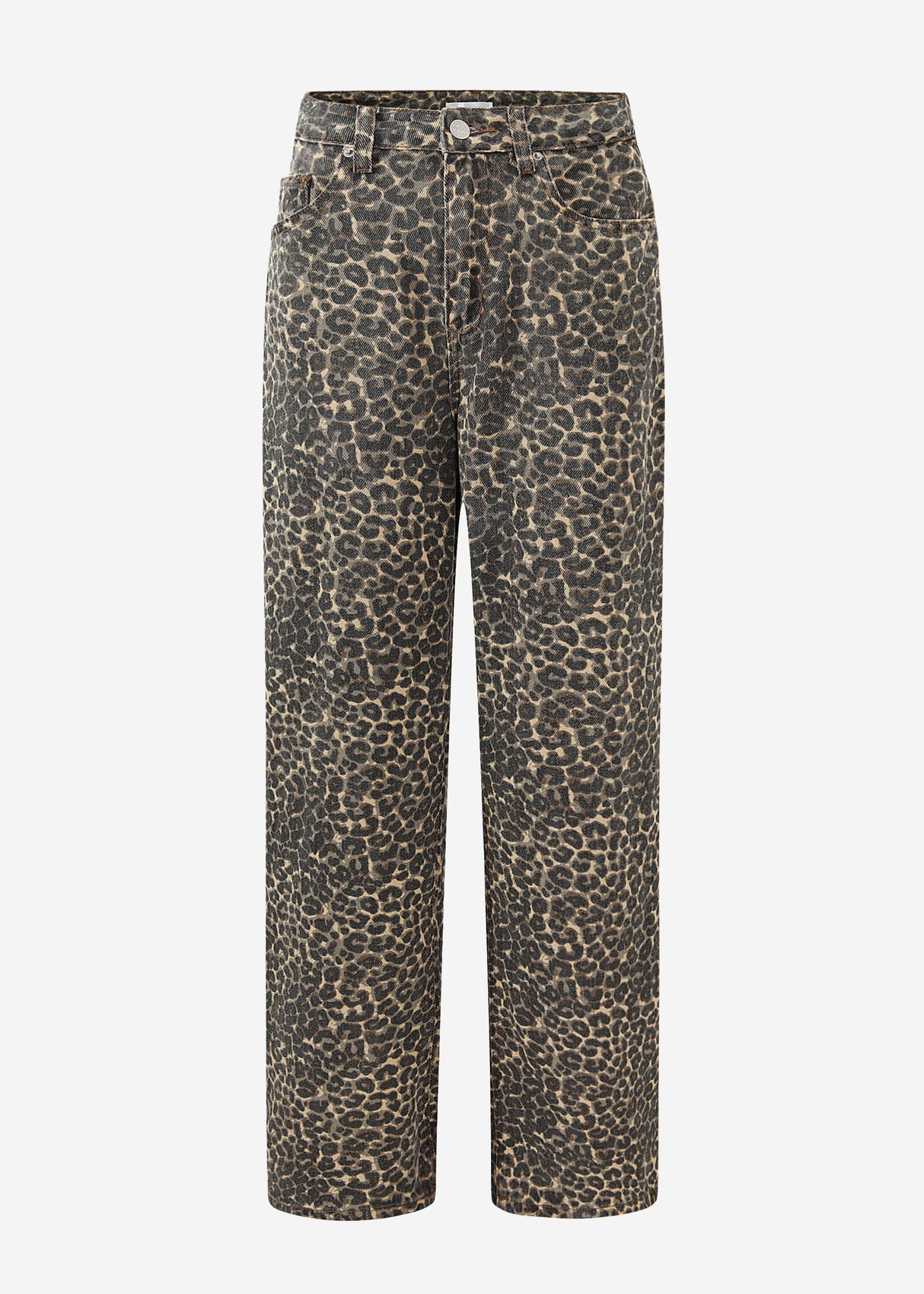 Wide Leg Jeans mit hohem Bund in Leo-Print - beige