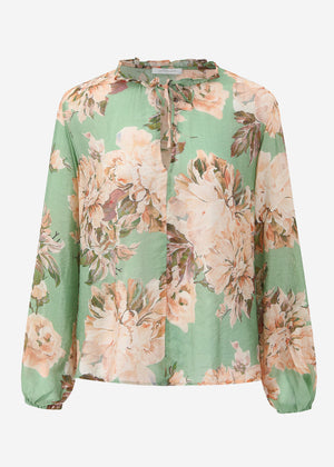 Transparente Bluse mit Print - salbeigrün