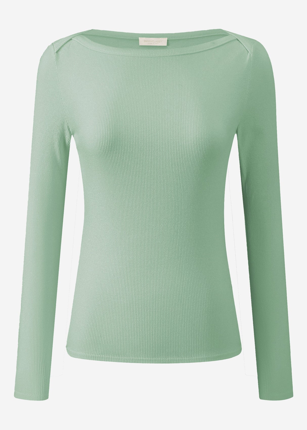 Langarmshirt mit U-Boot Ausschnitt - salbeigrün