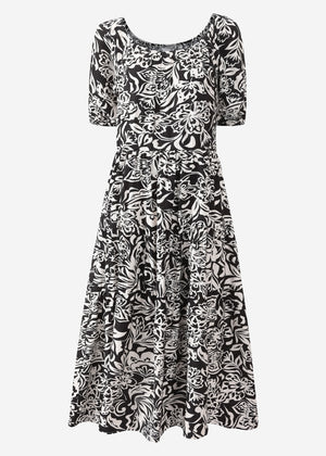 Maxi Kleid mit floralem Print - schwarz