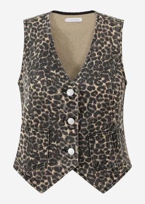 Jeans vest with Leo -Print - Braun