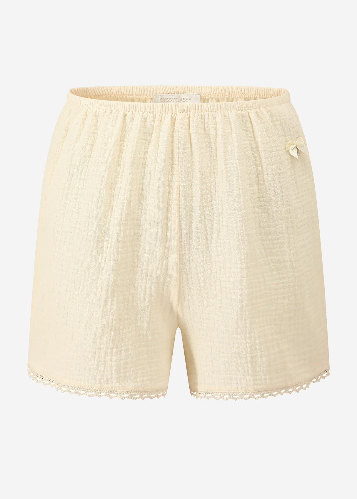 Musselin Pyjamashorts with lace border - butter yellow