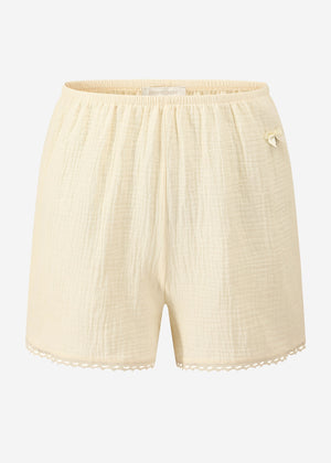 Musselin Pyjamashorts with lace border - butter yellow