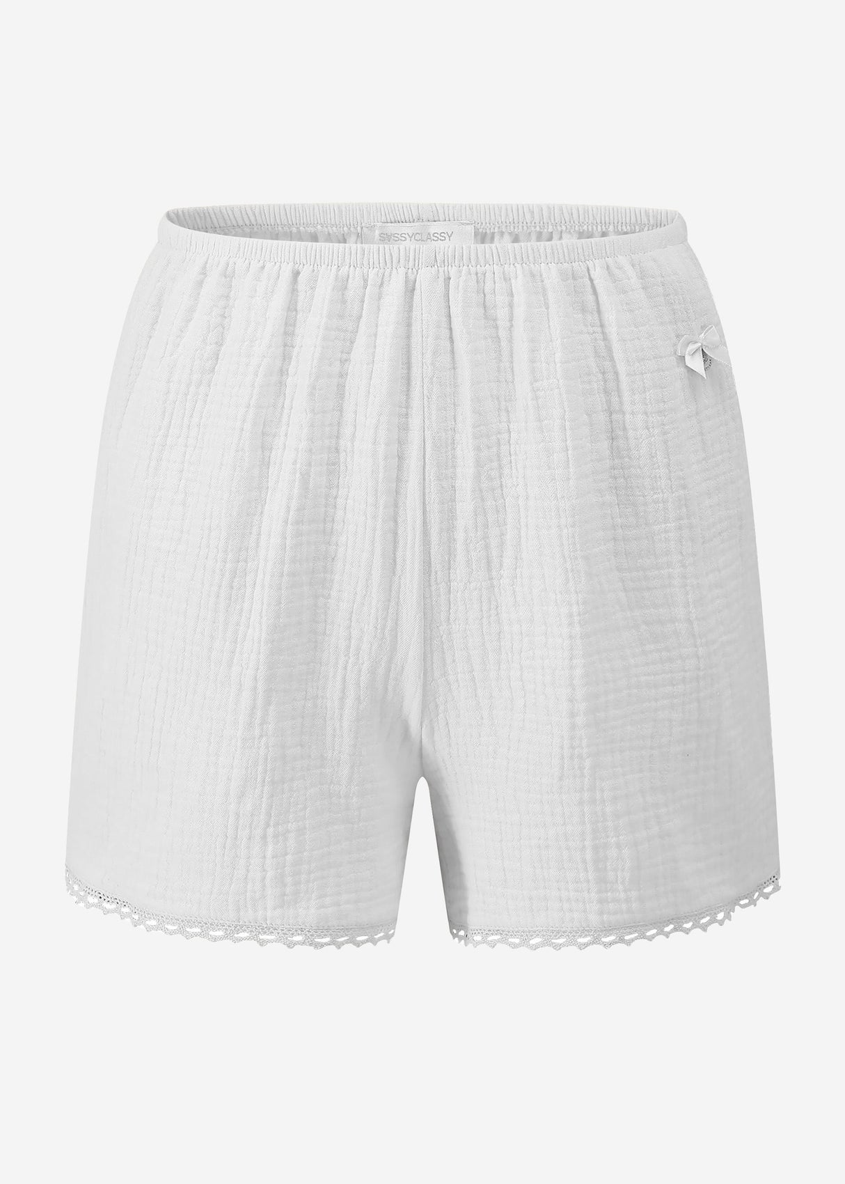 Muslin pyjama shorts with lace trim - white