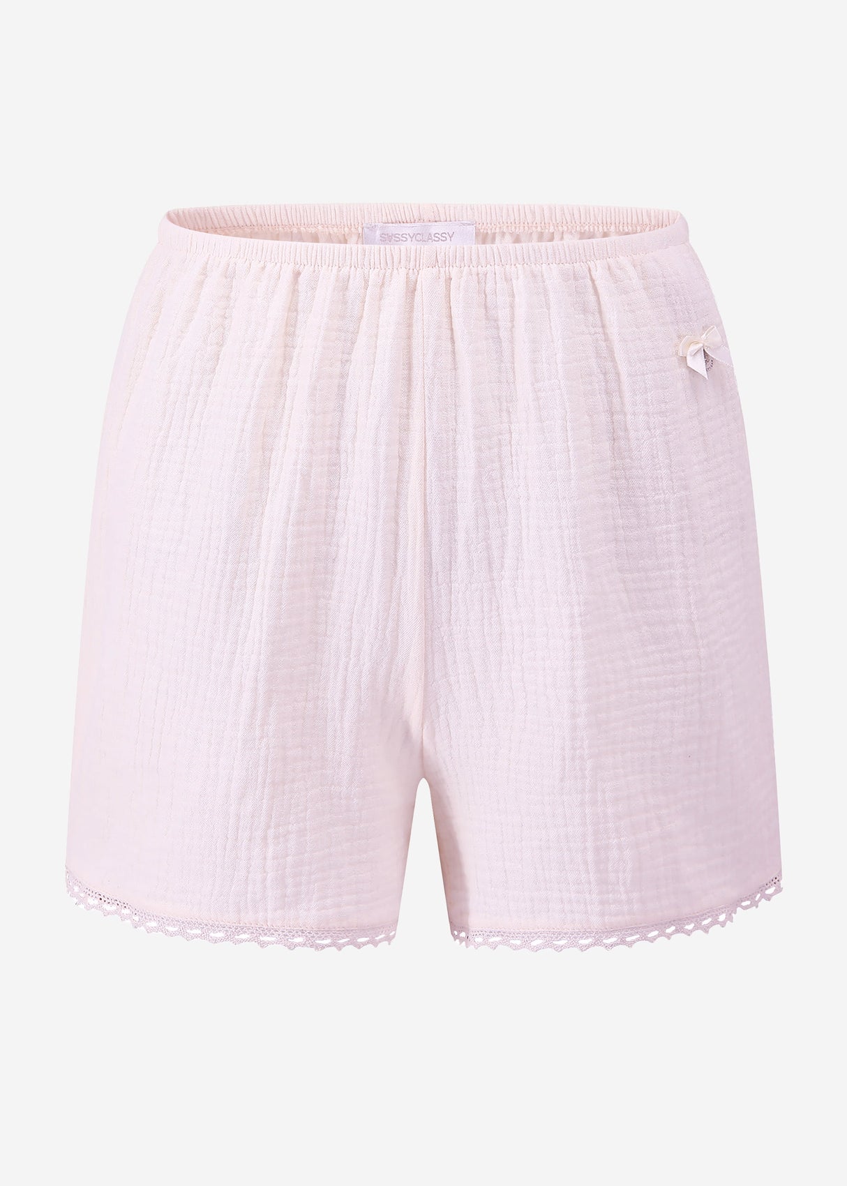 Muslin pyjama shorts with lace trim - pink