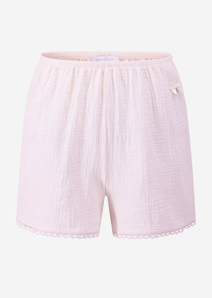 Muslin pyjama shorts with lace trim - pink