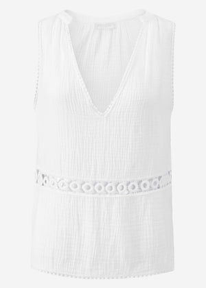 Muslin top with lace trim - white