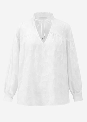Leicht transparente Jacquard Bluse mit Bindedetail - weiß