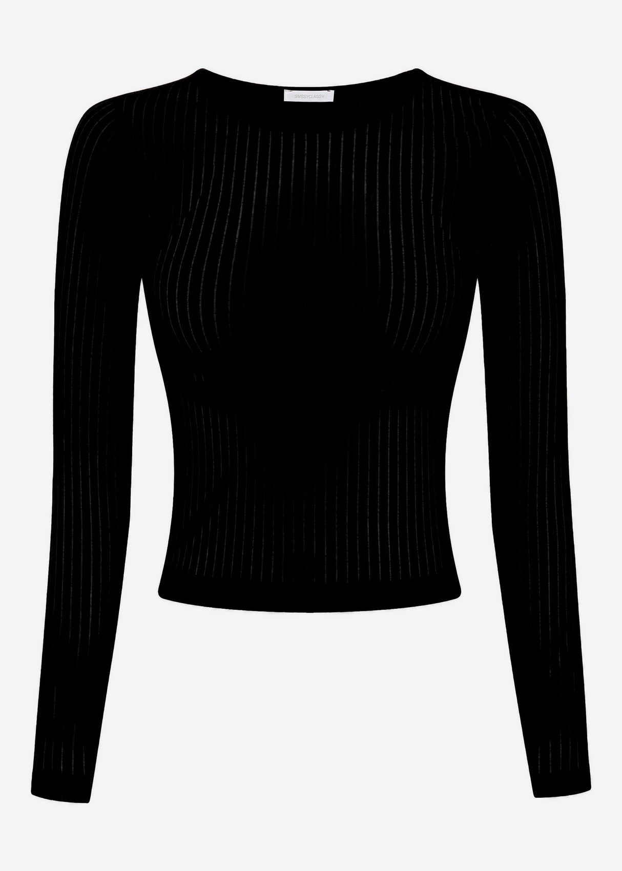 Leicht transparentes Langarmshirt mit Rippstruktur - schwarz