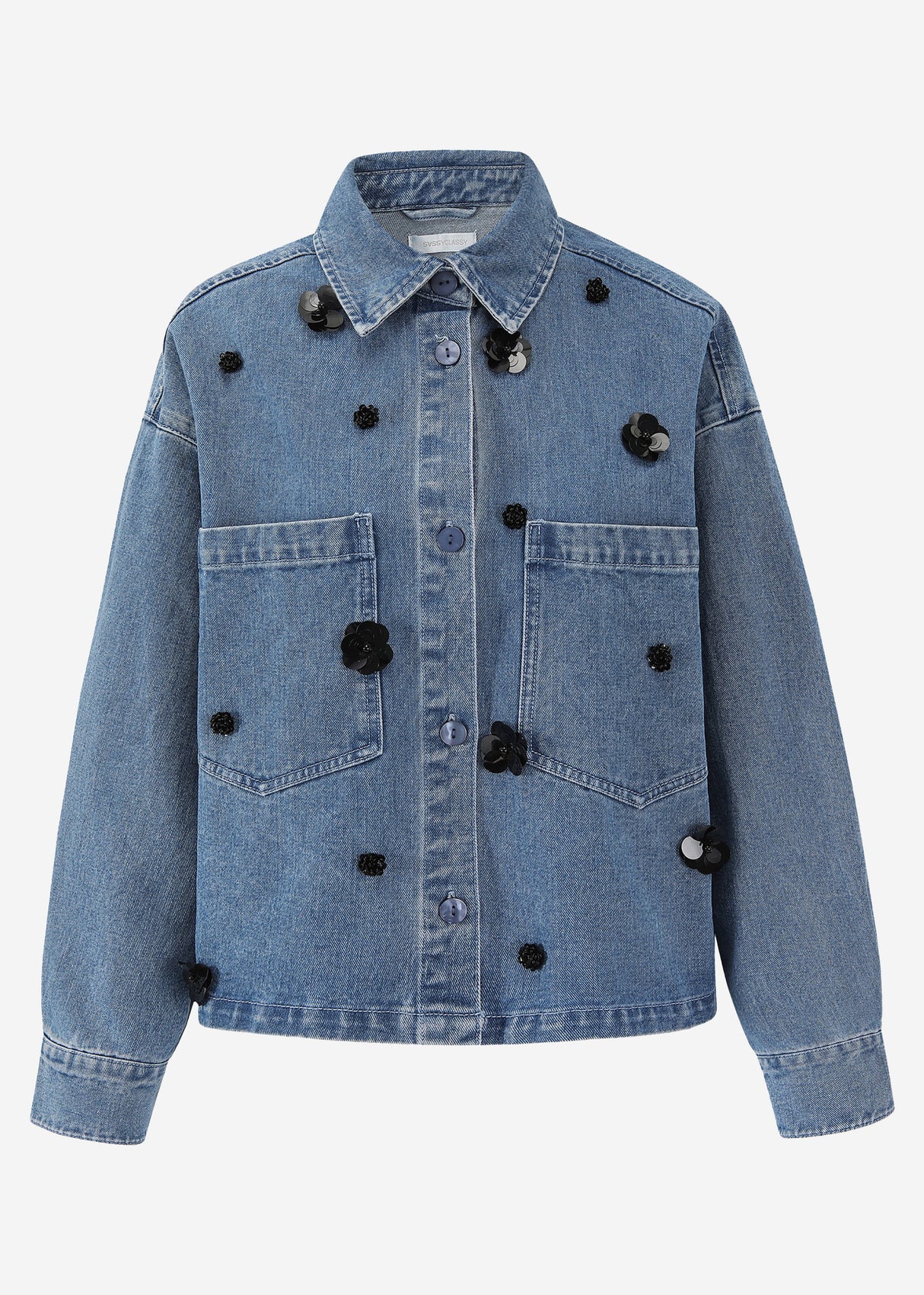 Jeansjacke mit Blumenapplikationen - blau