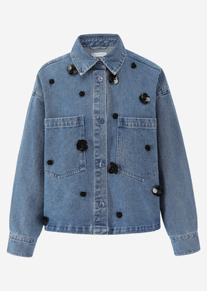 Jeansjacke mit Blumenapplikationen - blau