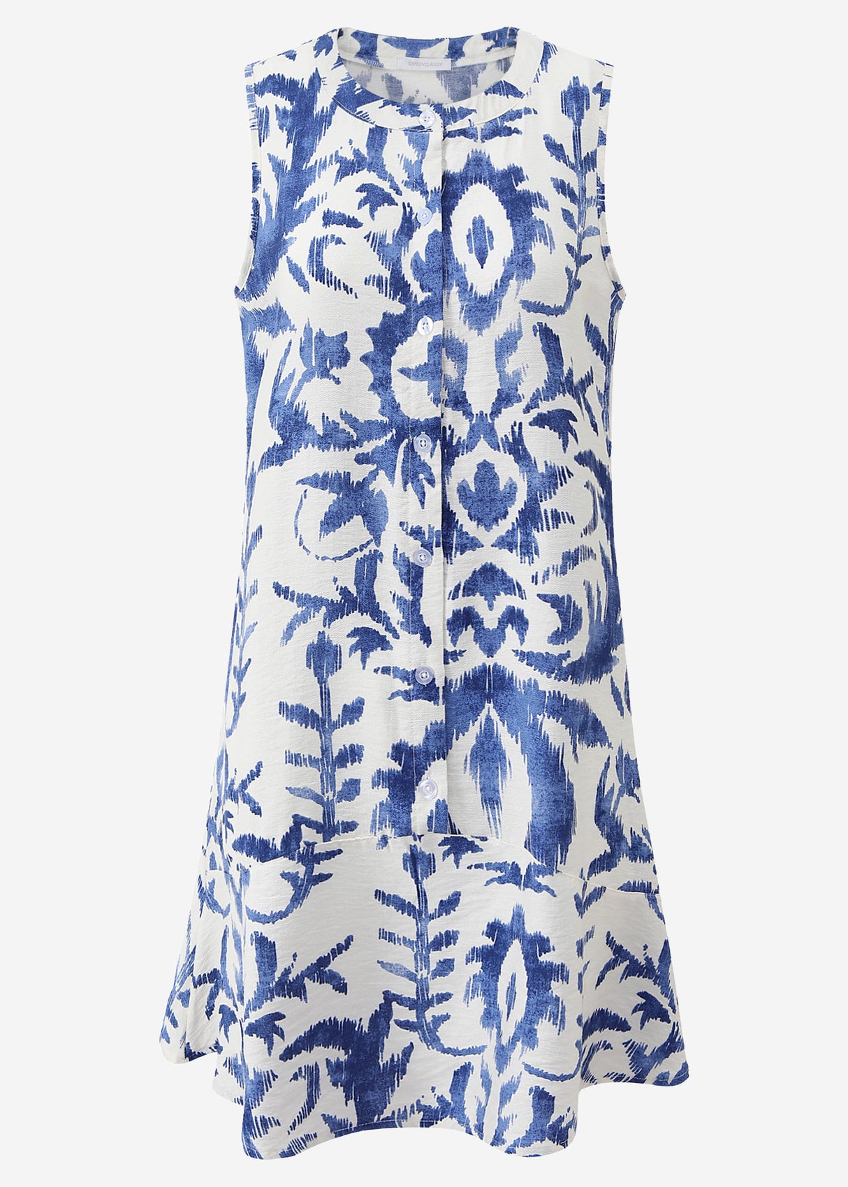 Ärmelloses Kleid mit Print - blau