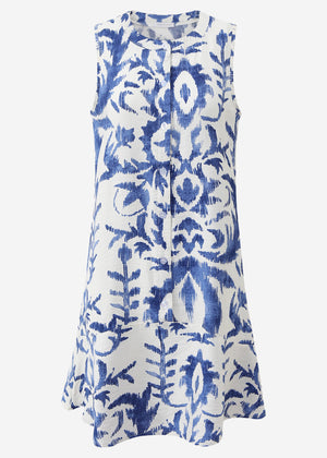 Ärmelloses Kleid mit Print - blau