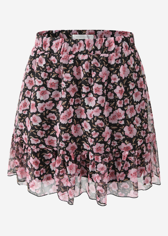 Ruffle skirt with floral print - black