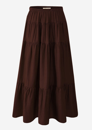 Glänzender Maxi Volantrock - braun