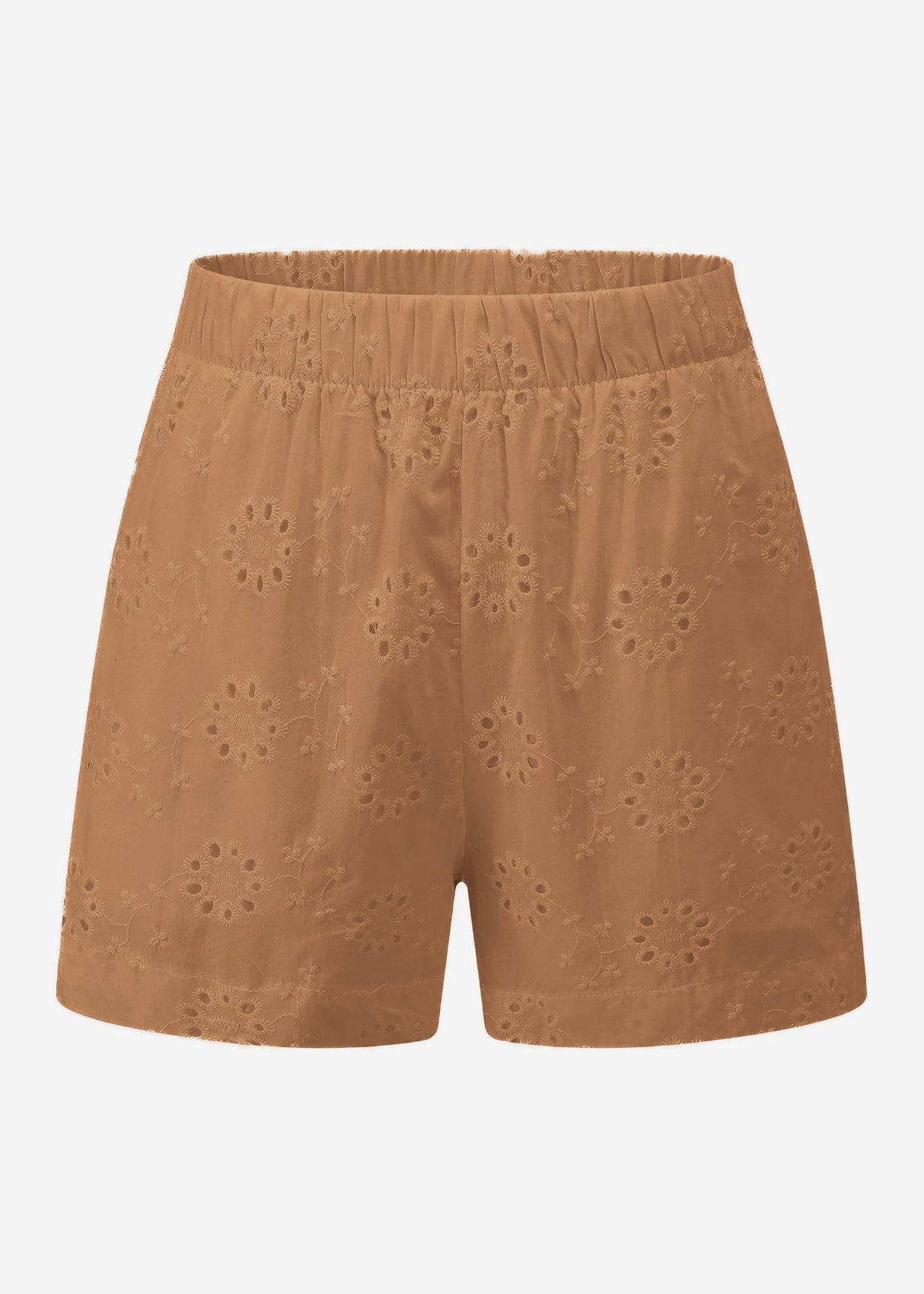 Shorts mit Lochstickerei - mocca mousse