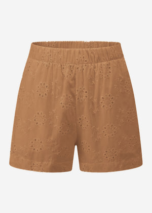 Shorts mit Lochstickerei - mocca mousse