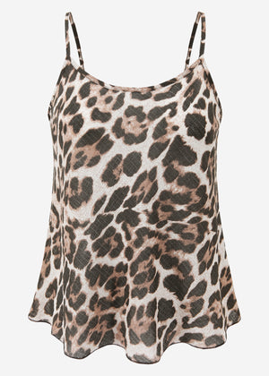 Slightly transparent musselin top with Leo -print - brown