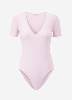 Kurzarm Body mit V-Ausschnitt - rosa