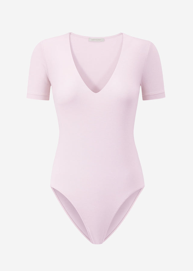 Kurzarm Body mit V-Ausschnitt - rosa