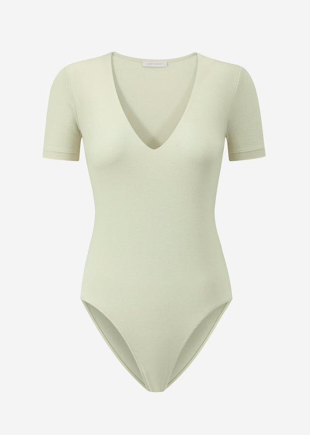 Short-sleeved bodysuit with V-neck - sage green