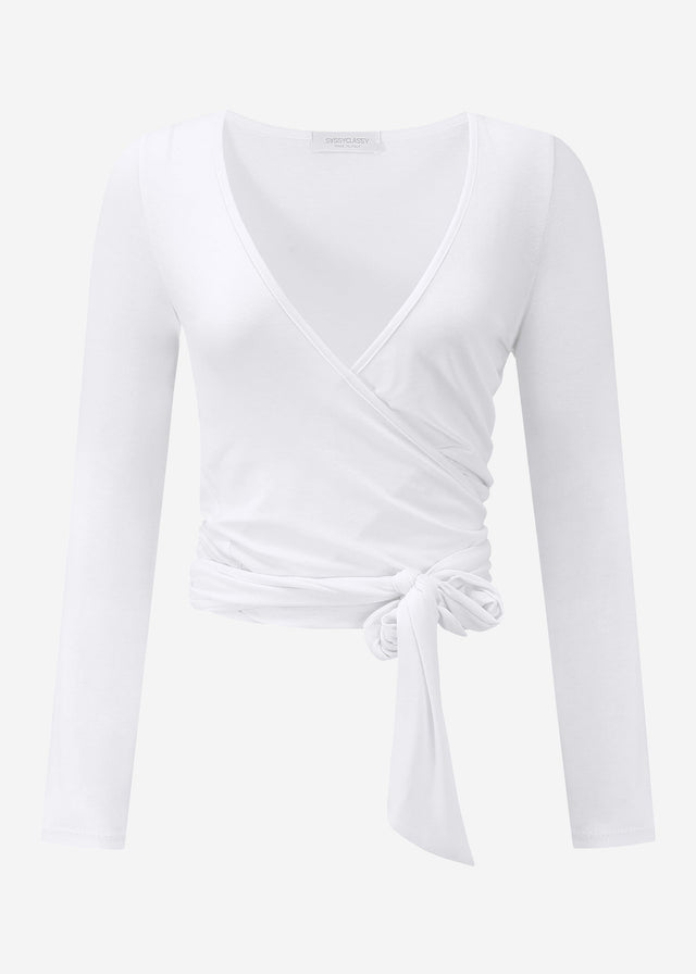 Langarm Shirt zum Wickeln - weiß