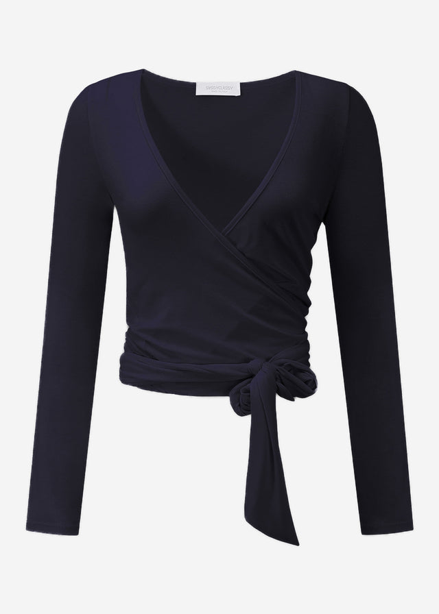 Langarm Shirt zum Wickeln - schwarz