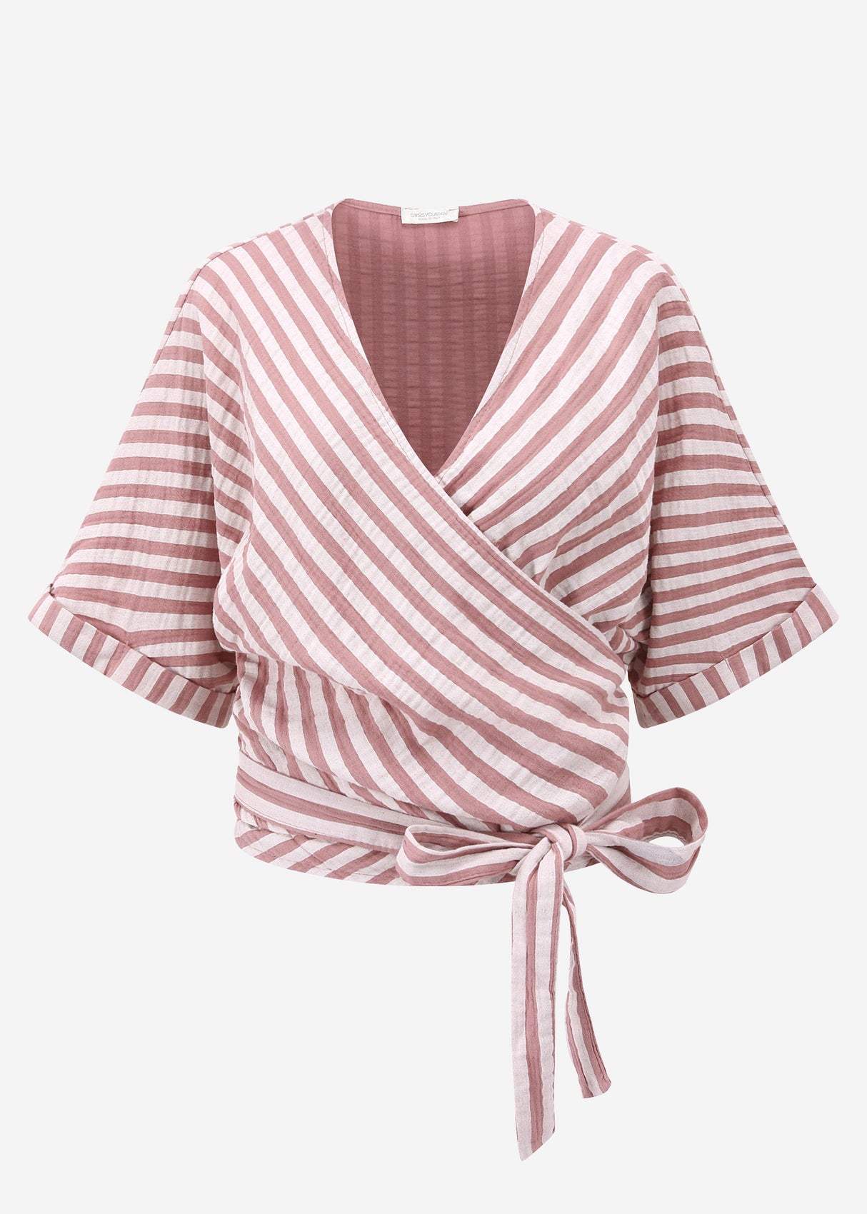 Gestreifte Musselin Wickel Bluse - altrosa