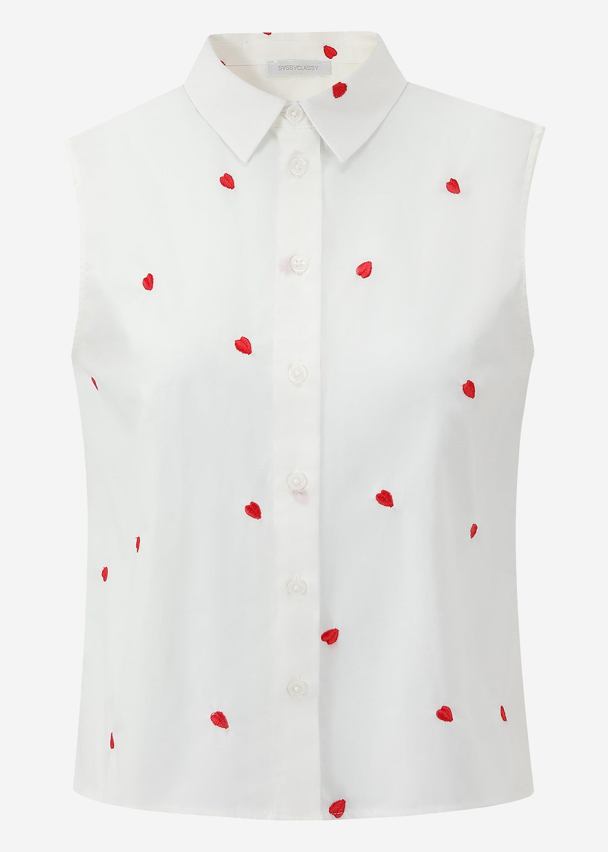 Ärmellose Bluse mit roter Herzstickerei - weiß