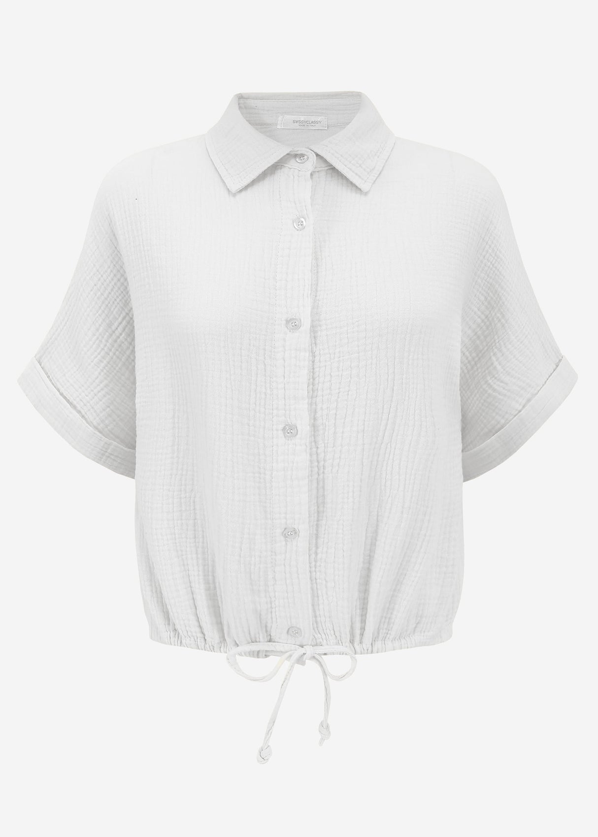 Musselin Bluse mit Zugband - weiß