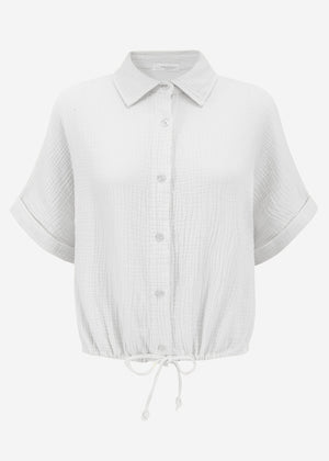 Musselin Bluse mit Zugband - weiß