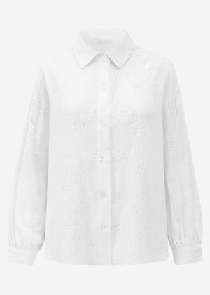 Musselin blouse with hole embroidery - off-white