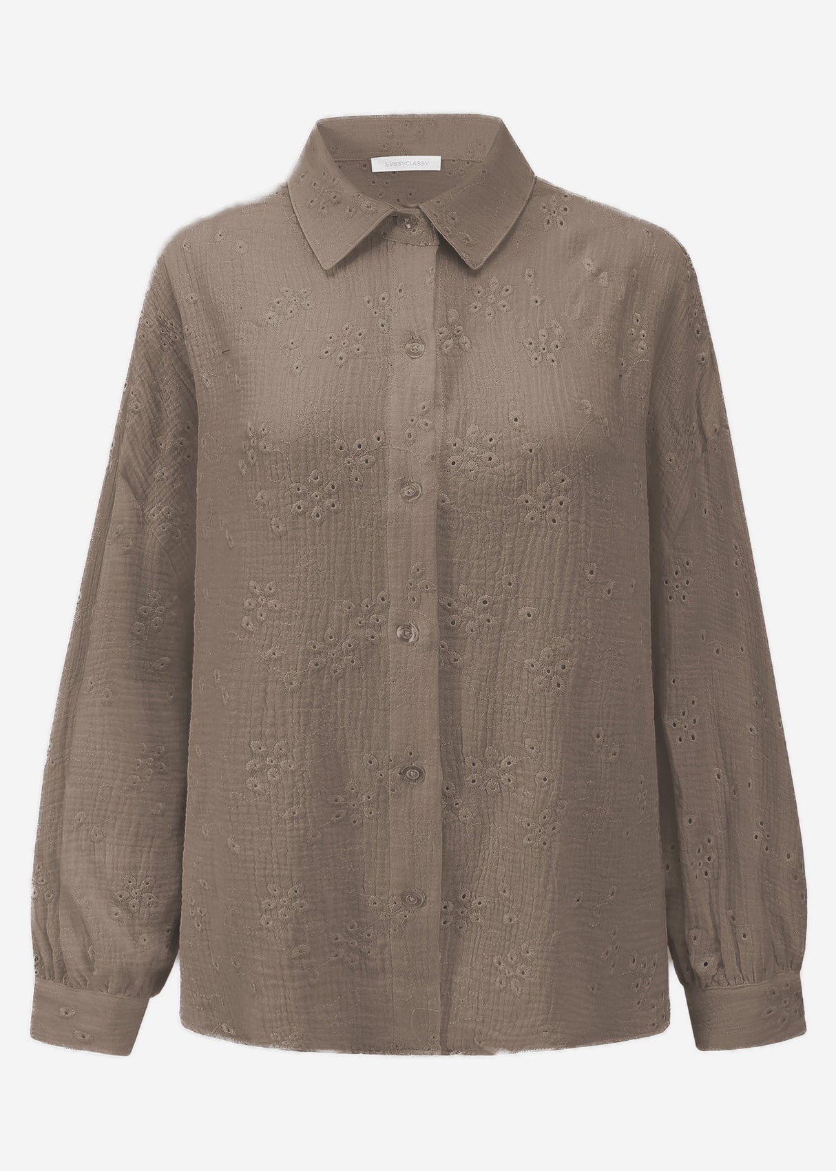 Musselin Bluse mit Lochstickerei - taupe