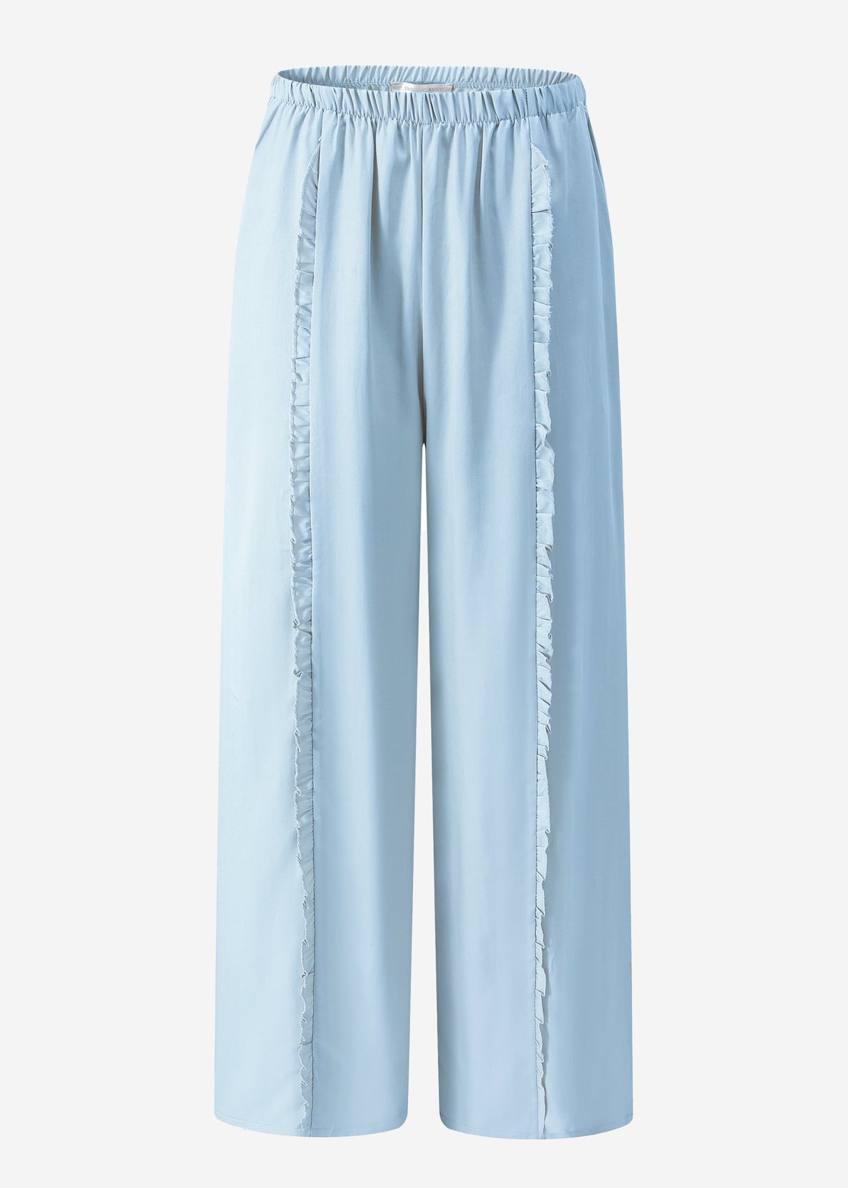 Hose mit weitem Bein und Rüschendetail - hellblau