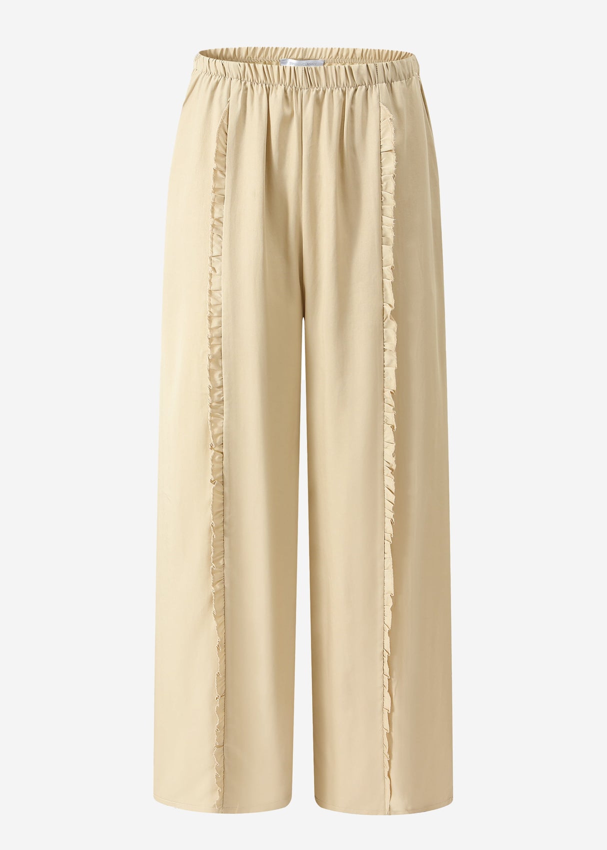 Hose mit weitem Bein und Rüschendetail - beige