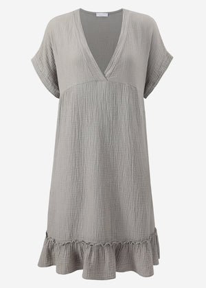 Musselin Kleid mit V-Ausschnitt - taupe