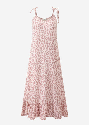 Musselin Maxi Kleid mit Leo-Print - rosa