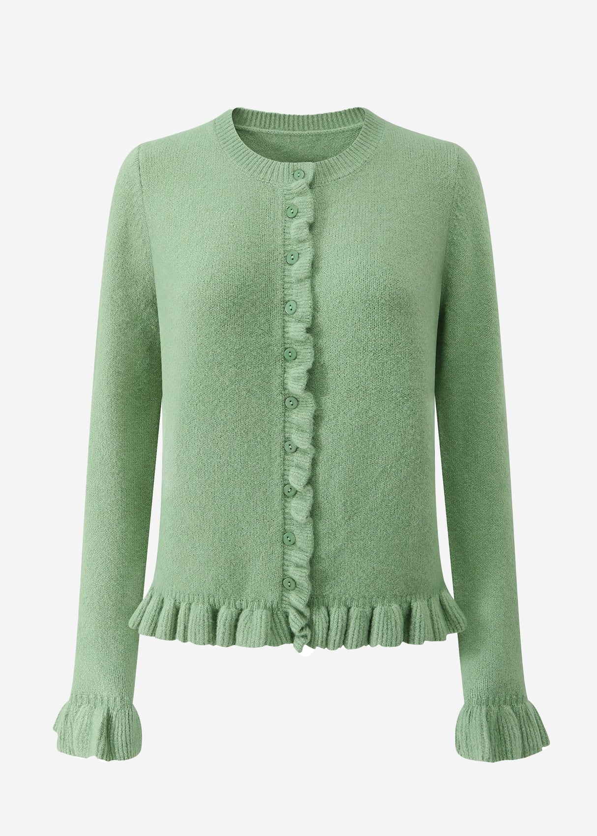 Cardigan with ruffles - sage green