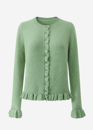 Cardigan with ruffles - sage green