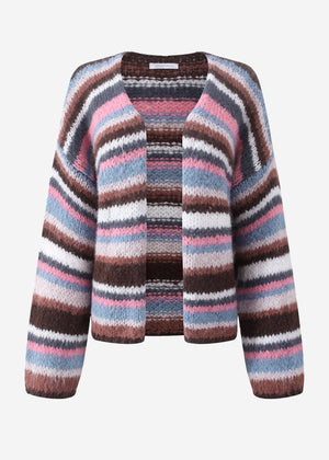 Gestreifter, mehrfarbiger Cardigan - braun