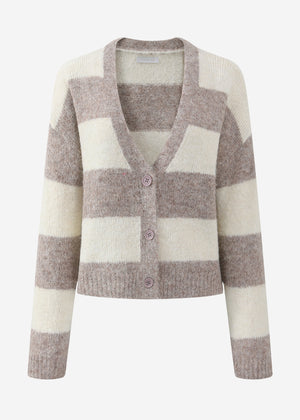 Cardigan mit Blockstreifen und V-Ausschnitt - beige