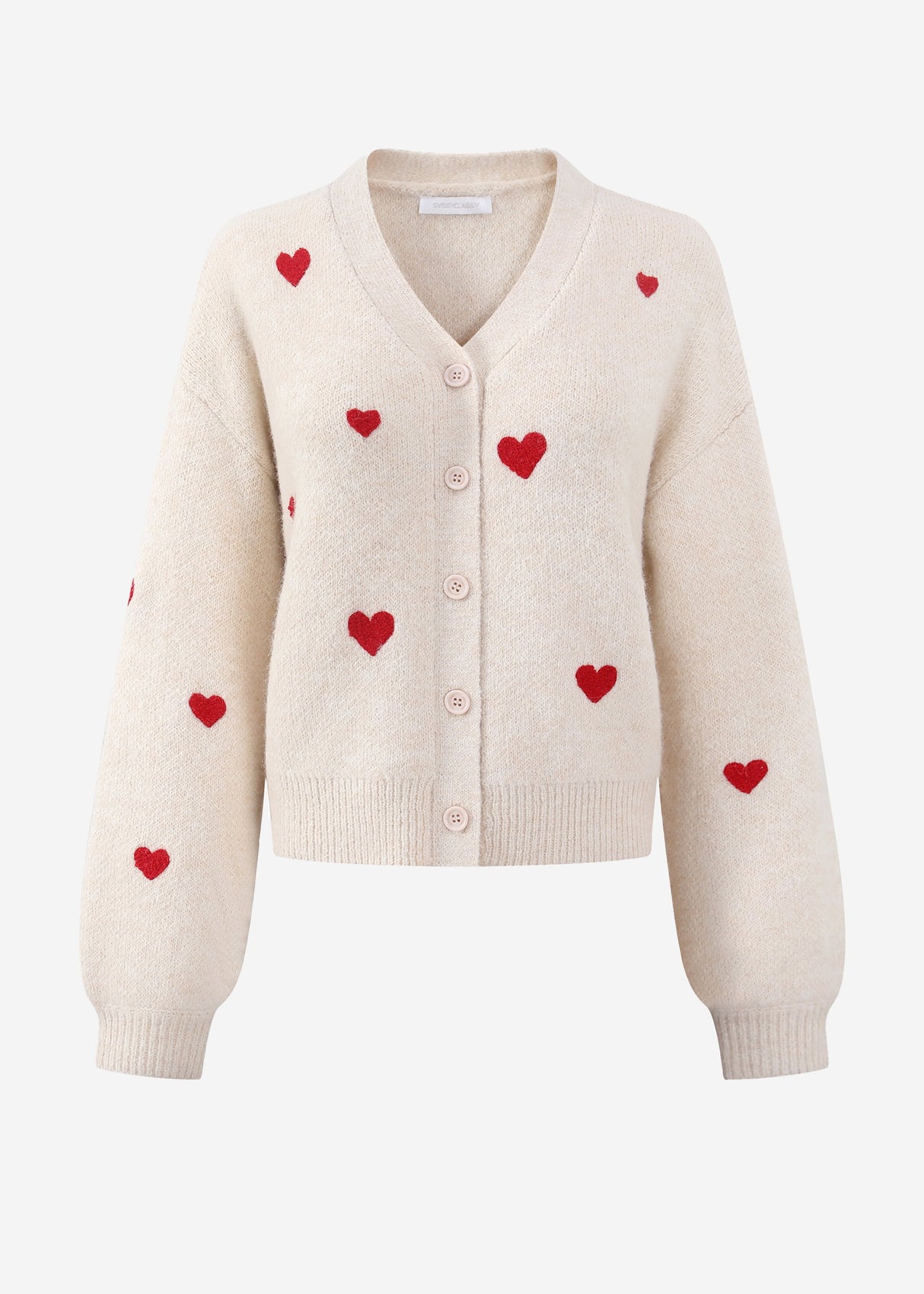 Cardigan mit roten Herzen - offwhite