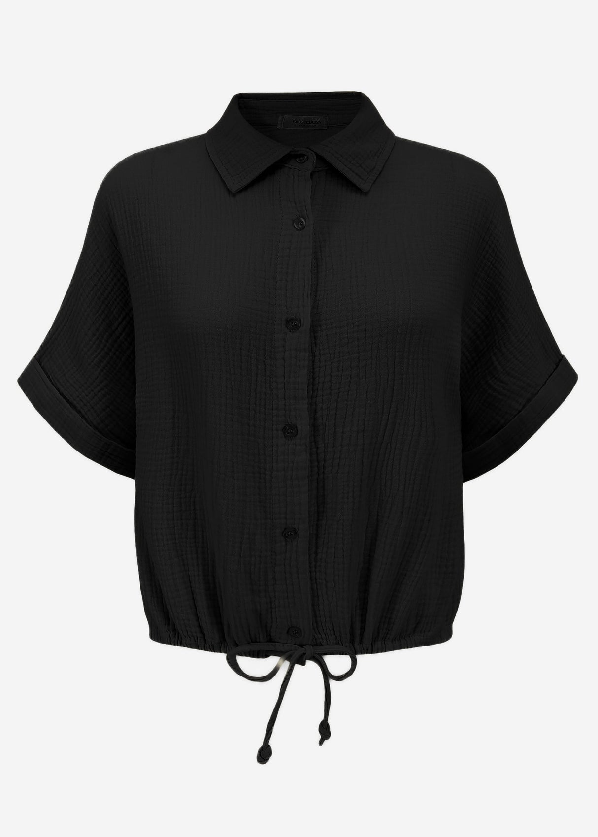 Musselin Bluse mit Zugband - schwarz