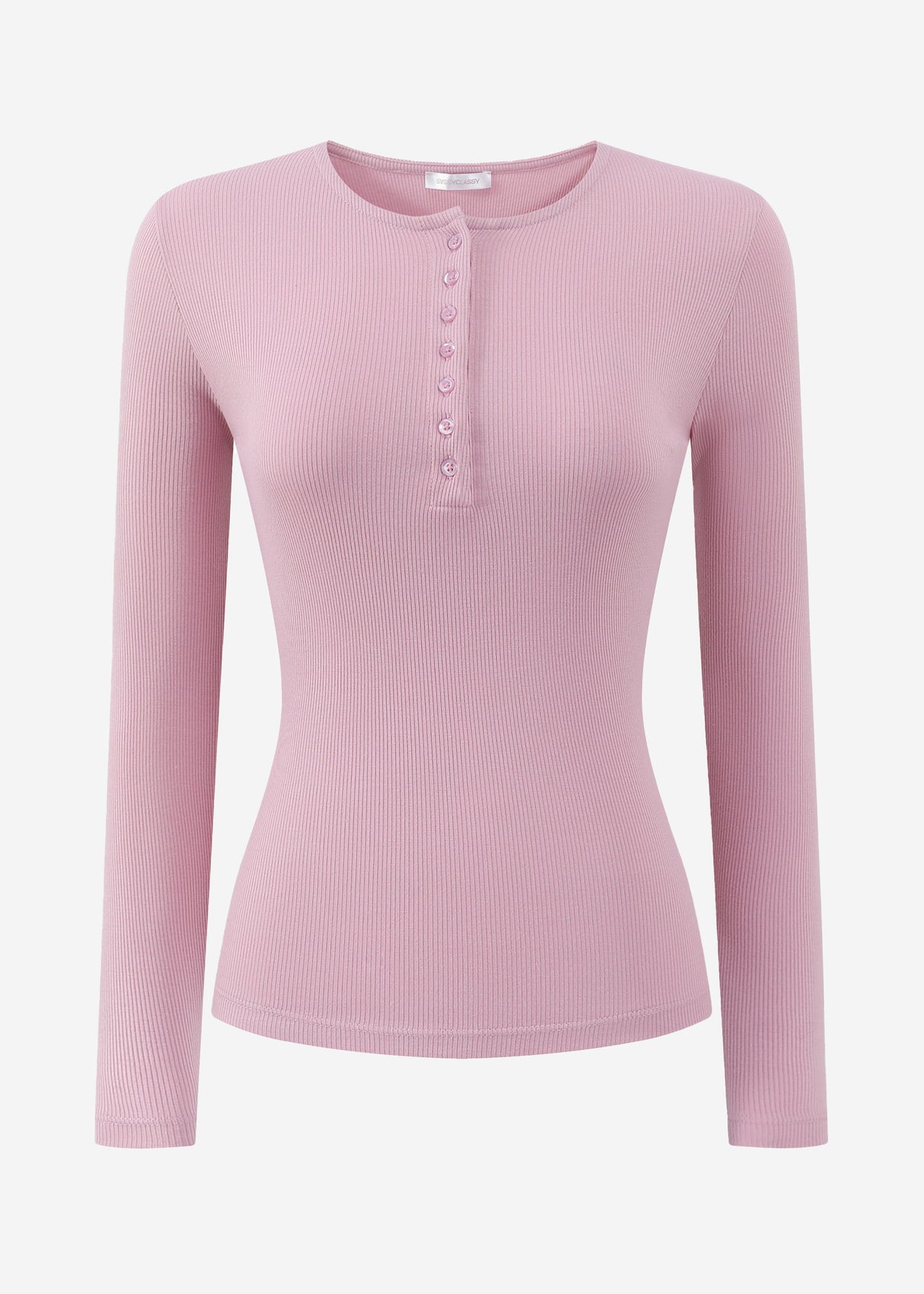 Ribbed T -shirt with button placket - powder pink