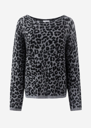 Pullover mit Leo-Muster - hellgrau