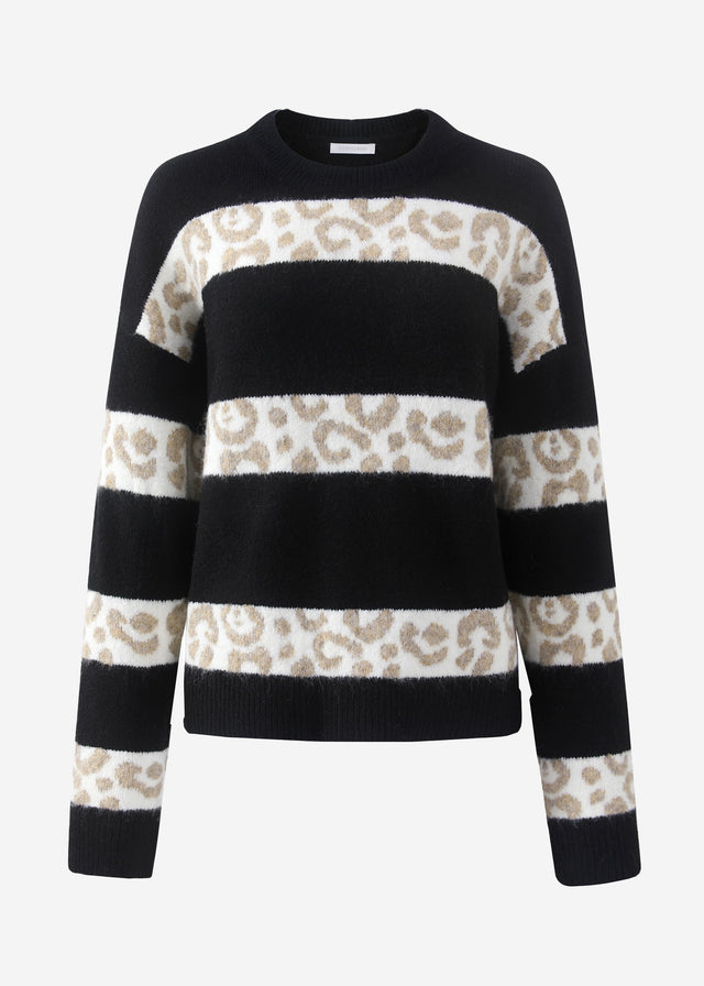 Jumper with leopard print stripes - black