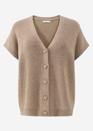 Strickweste mit Herzknöpfen - taupe